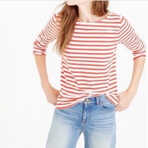 J.CREW Mariner Red Stripe Slub Boat Neck Tee